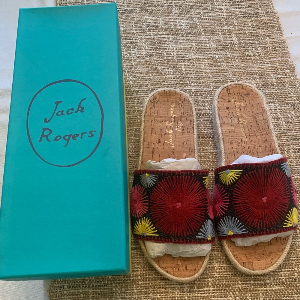 Jack Rogers Bettina embroidered slides NIB